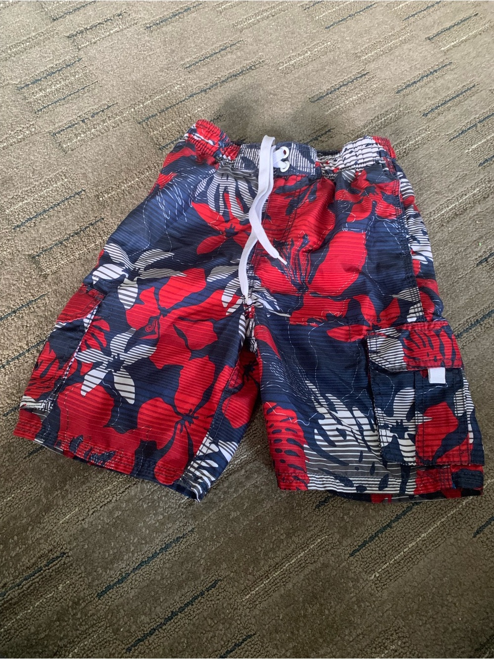 kanna Kids Red and Navy Blue Floral Swim Trunks